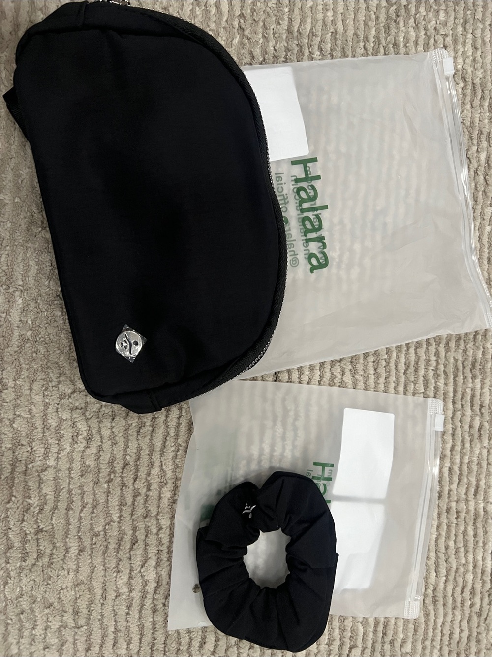 Halara- Black Hair Scrunchie and Pouch Set
